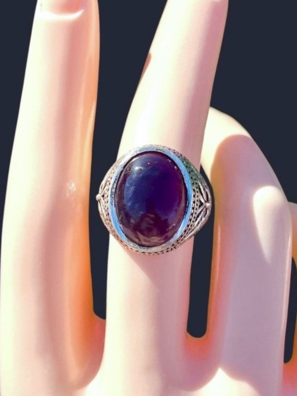 Handcrafted Natural Amethyst Sterling Silver Plated Ring Sz 7